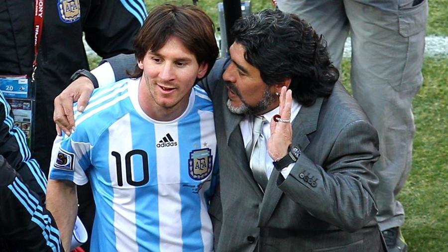 Messi e Maradona trabalharam juntos na seleção argentina durante a Copa-2010 - Getty Images