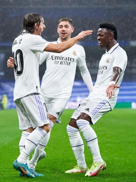 Modric comemora gol do Real Madrid sobre o Sevilla pelo Campeonato Espanhol - Mateo Villalba/Quality Sport Images/Getty Images