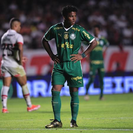Endrick, do Palmeiras, no jogo contra o São Paulo, pelo Brasileirão