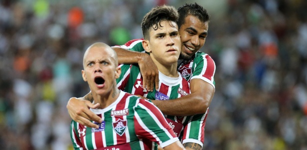 Marcos Jr. e Pedro festejam gol do Fluminense: ataque em 2018 passa pelos dois - Lucas Merçon/Fluminense