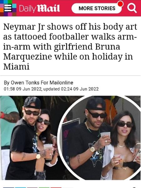 Jornal Daily Mail confundiu Bruna Biancardi com Bruna Marquezine - Reprodução/Daily Mail