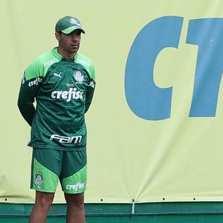 Abel Ferreira observa Dudu durante jogo-treino na Academia de Futebol neste domingo (27)