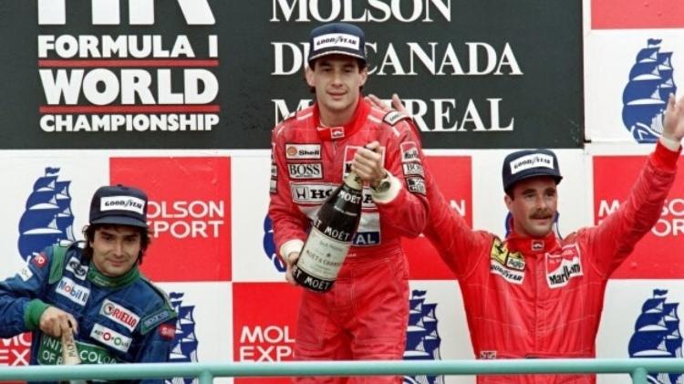 Senna e Piquet celebram no pódio do GP do Canadá sua última dobradinha - Arquivo - Arquivo
