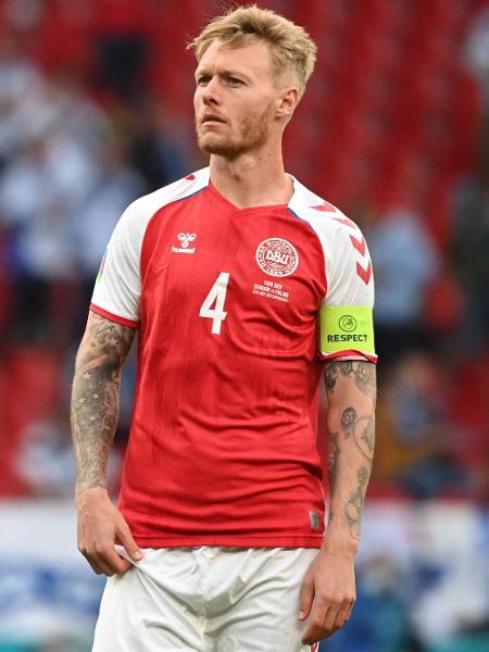  Simon Kjaer, capitão da Dinamarca na Eurocopa - Jonathan NACKSTRAND / POOL / AFP