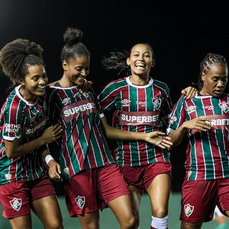 Jogadoras do Fluminense comemoram gol marcado contra o Palmeiras, pelo Brasileirão feminino - Marina Garcia/Fluminense