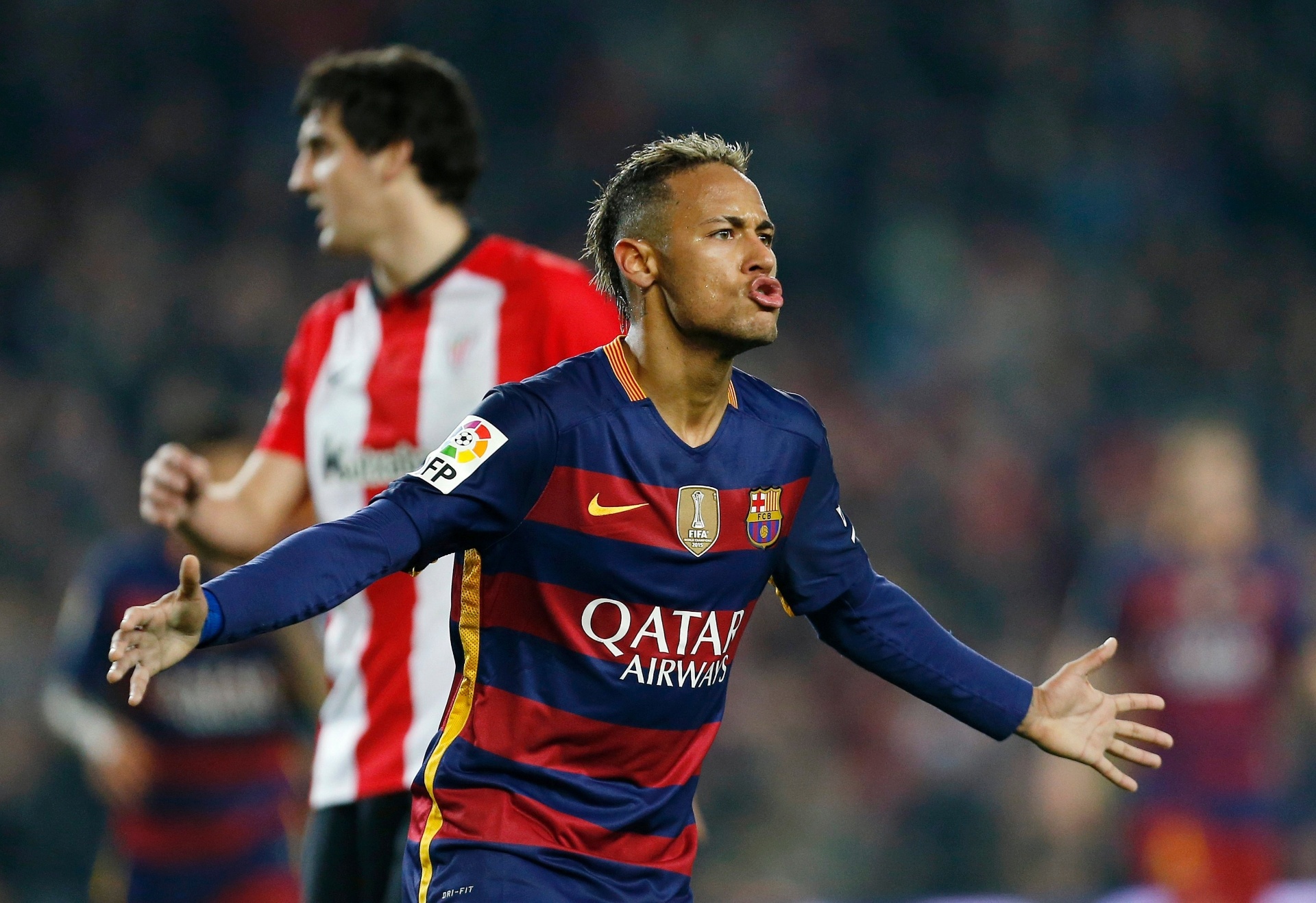 Neymar comemora gol contra o Athletic Bilbao em jogo válido pela Copa do Rei -  EFE/ Alejandro García