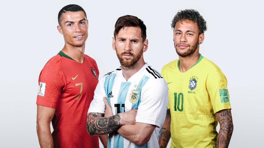 Lionel Messi, Cristiano Ronaldo e Neymar em composição de fotos da Fifa antes da Copa do Mundo de 2018 - FIFA/FIFA via Getty Images