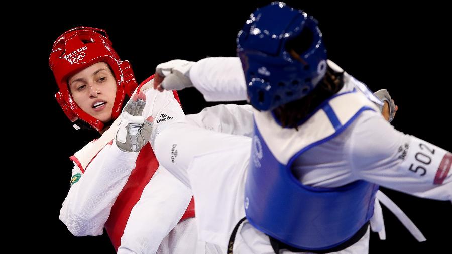 Brasileira Milena Titoneli, do taekwondo feminino categoria até 76kg, na disputa do bronze nos Jogos Olímpicos de Tóquio - Gaspar Nóbrega/COB