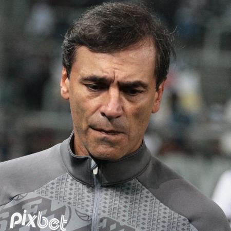 Fabián Bustos, técnico do Santos, lamenta durante partida contra o Corinthians - PETER LEONE/O FOTOGRÁFICO/ESTADÃO CONTEÚDO