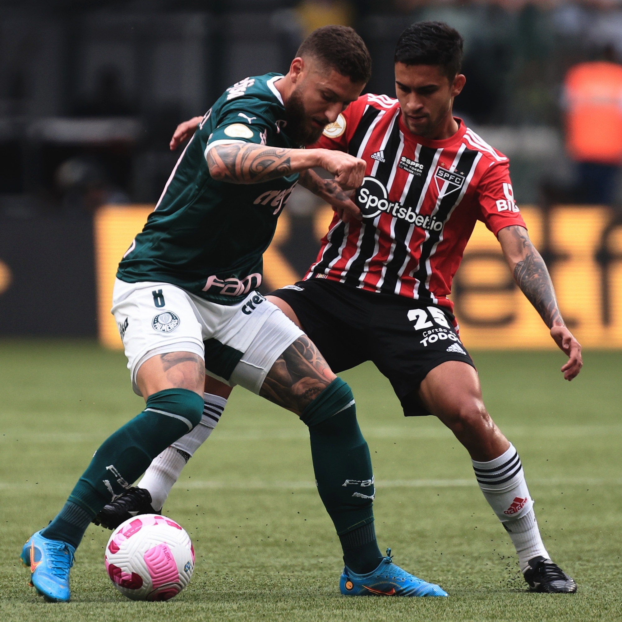 Sao Paulo, Brazil. 03rd Apr, 2022. SP - Sao Paulo - 03/04/2022 - PAULISTA  2022 FINAL, PALMEIRAS X SAO PAULO - Ze Rafael jogador do Palmeiras comemora  seu gol com Rony jogador