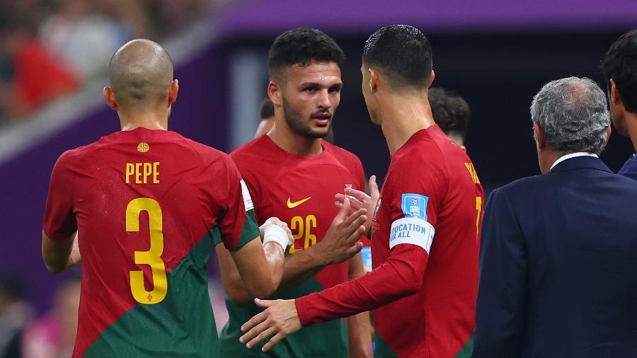 Cristiano Ronaldo comemorou os três gols de Gonçalo Ramos contra a Suíça -  Tom Weller/picture alliance via Getty Images