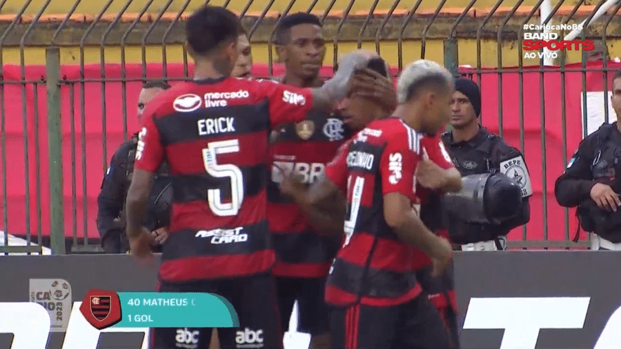 Jogadores do Flamengo comemoram gol contra o Resende pelo Carioca - Reprodução/BandSports
