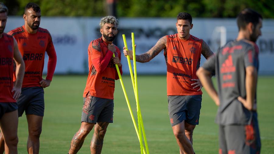 Pedro e Gabigol durante treino do Flamengo - Marcelo Cortes/CRF