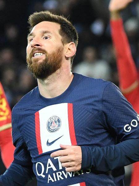 Lionel Messi celebra gol marcado pelo PSG na partida contra o Angers, pelo Campeonato Francês - Bertrand GUAY / AFP