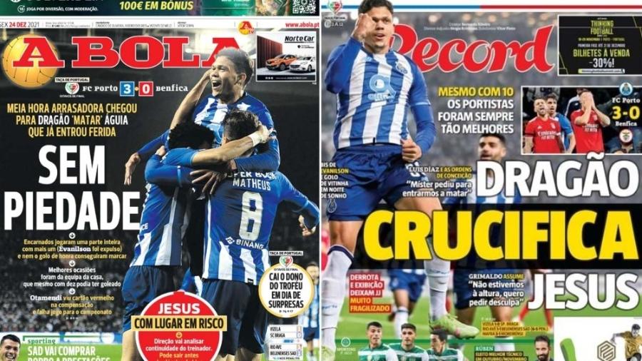 Capas dos jornais portugueses após derrota do Benfica, de Jorge Jesus, contra o Porto - Reprodução