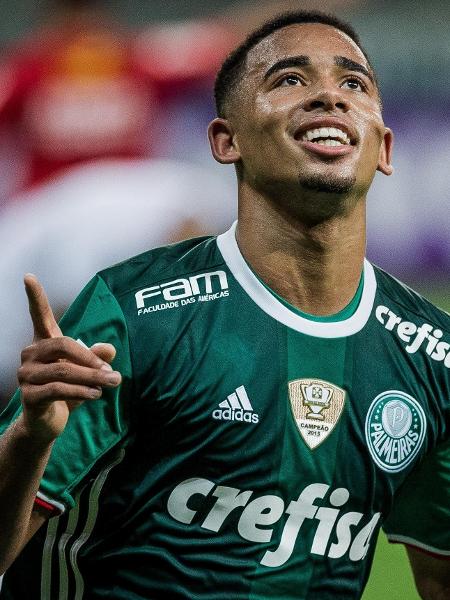 Gabriel Jesus comemora gol do Palmeiras sobre o Figueirense