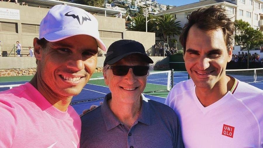 Rafael Nadal, Bill Gates e Roger Federer participam de partida beneficente na África do Sul - Reprodução/Instagram