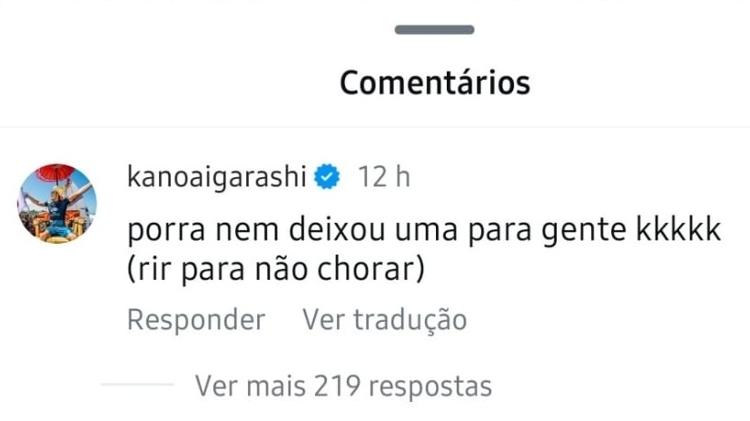 Kanoa Igarashi, surfista do Japão, comenta postagem de Gabriel Medina nas redes sociais