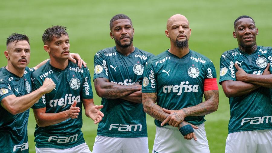 Jogadores do Palmeiras comemoram gol de Emerson Santos contra o Botafogo - Marcello Zambrana/AGIF