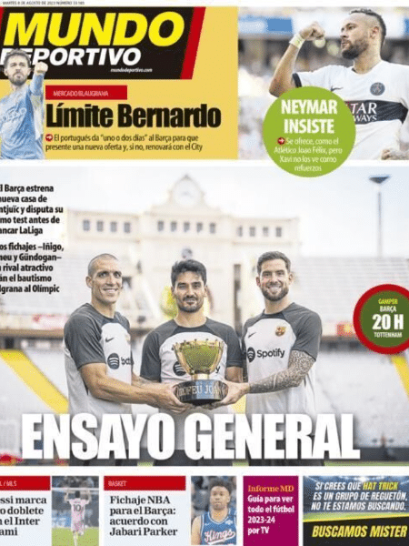 Neymar na capa de amanhã (8) do jornal Mundo Deportivo