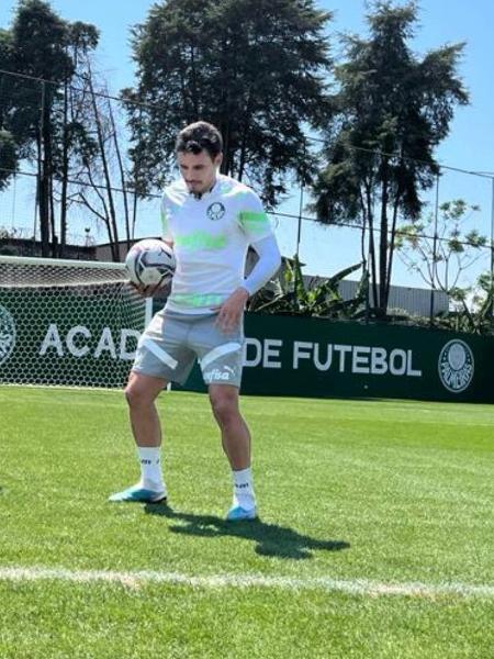 Raphael Veiga, meio-campista do Palmeiras, em atividade com torcedores