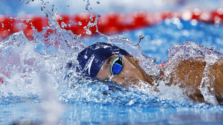 Maria Fernanda Costa durante a final dos 400m livre feminino no Mundial de natação em Doha