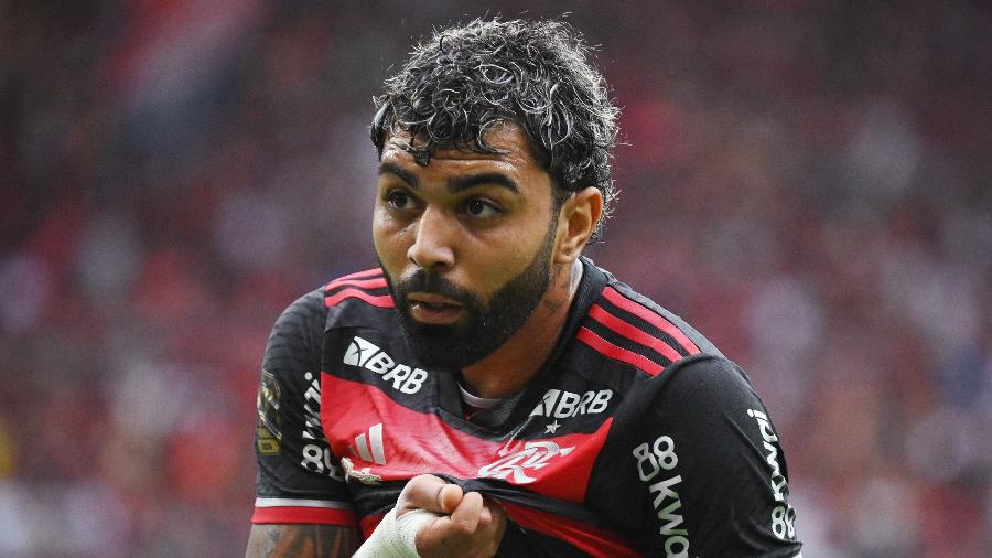 Gabigol celebra gol em Flamengo x Atlético-MG, duelo da final da Copa do Brasil