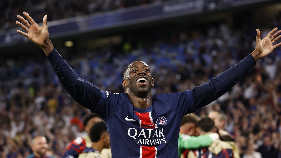 Dembelé comemora gol do PSG na final da Champions contra a Internazionale
