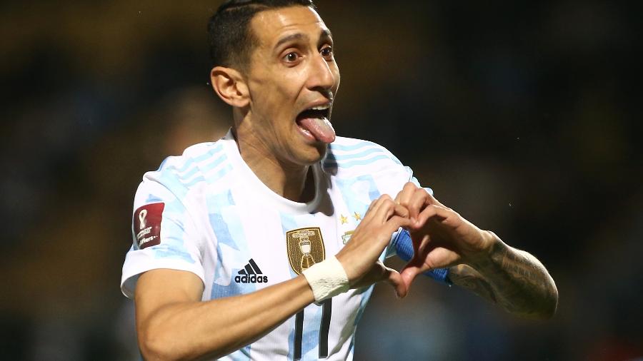Di Maria comemora gol da Argentina contra o Uruguai nas Eliminatórias da Copa de 2022 - REUTERS
