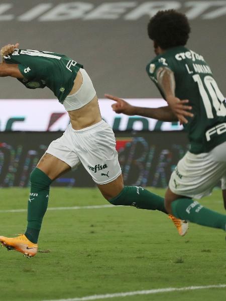 Breno Lopes, do Palmeiras, comemora gol diante do Santos pela final da Libertadores 2020, no Maracanã - Ricardo Moraes/Getty Images