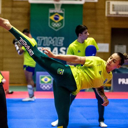 Milena Titoneli, brasileira do taekwondo, em treino durante os Jogos Olímpicos de Tóquio - Miriam Jeske/COB