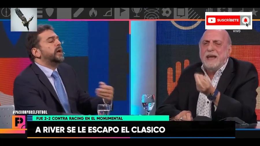 Nicolas Distasio e Horacio Pagani discutem ao vivo no "Pasión por el Fútbol", transmitido pelo Canal 13 de Buenos Aires - Reprodução/Canal 13