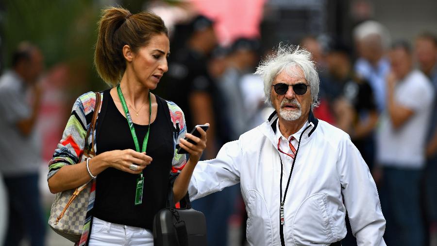 Bernie Ecclestone, ex-chefão da F1, e sua esposa, a brasileira Fabiana, durante o GP da Rússia de 2018 - Clive Mason/Getty