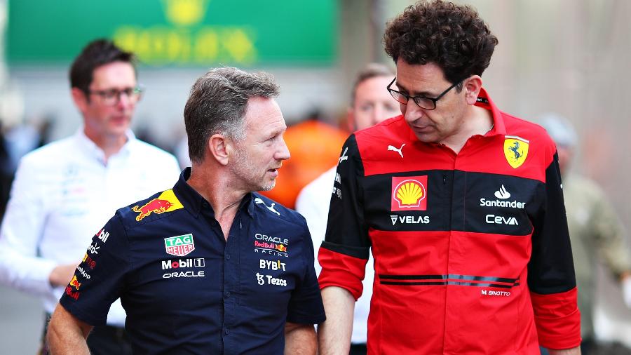 Chefe de da Red Bull, Christian Horner, conversa com o chefe de equipe da Ferrari, Mattia Binotto - Eric Alonso/Getty Images