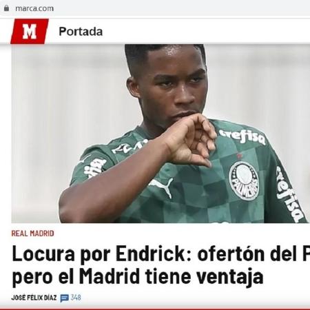 Endrick teve uma das notícias mais comentadas no jornal espanhol "Marca" - Reprodução/Marca