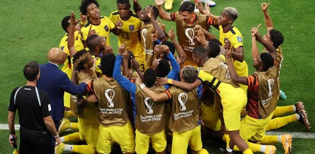 Seleção do Equador comemora gol de Valencia contra o Qatar, na partida de abertura da Copa do Mundo de 2022