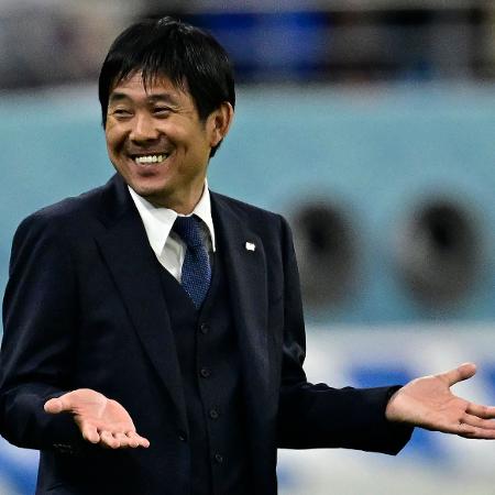 Hajime Moriyasu, técnico da seleção japonesa, em partida contra a Espanha na Copa do Mundo. - JAVIER SORIANO/AFP