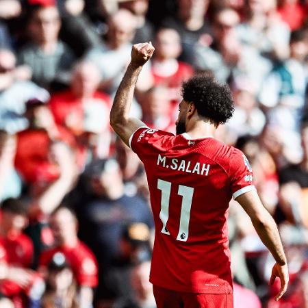 Salah comemora gol pelo Liverpool diante do Tottenham - Reprodução/X/Liverpool