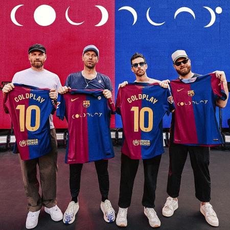 Banda Coldplay aparece na camisa do Barcelona para jogo contra o Real Madrid