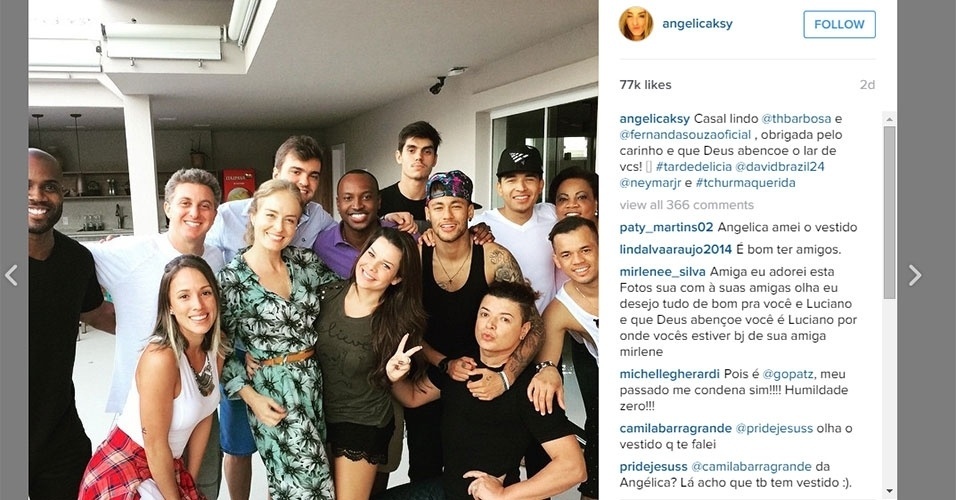 Neymar curte tarde na casa de Luciano Huck e Angélica com os 'parças' - Reprodução/Instagram