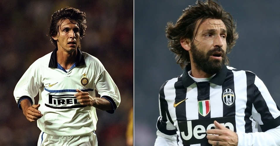 O italiano Andrea Pirlo, que até este ano defendia a Juventus, cultivou a barba ao ficar mais velho, mas os cabelos esvoaçantes continuam os mesmos