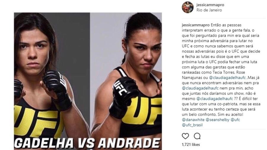 Jéssica Bate-Estaca aceita luta com Claudia Gadelha - Reprodução