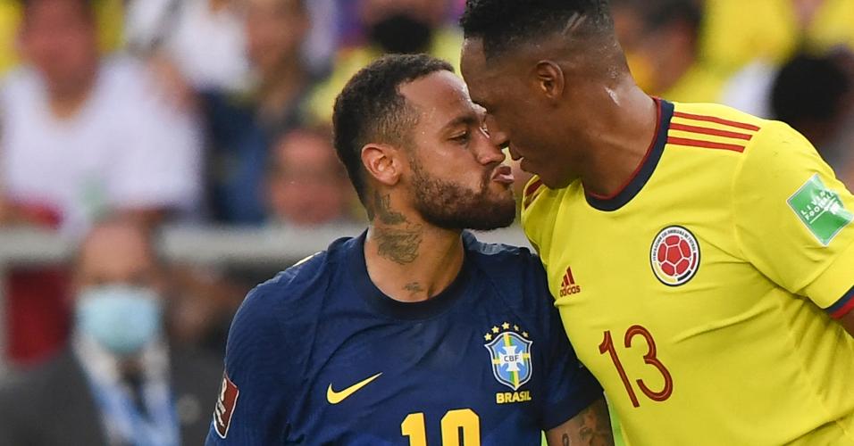Neymar e Mina discutem em Colômbia x Brasil