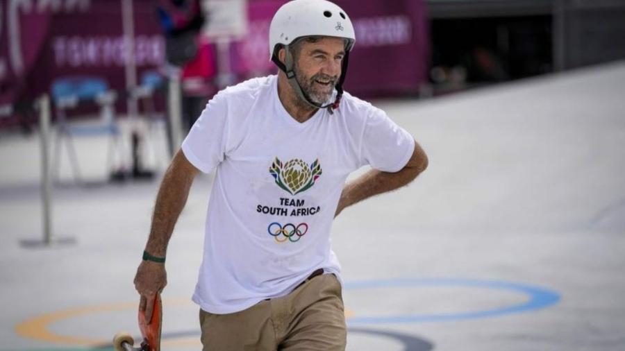 O skatista sulafricano Dallas Oberholzer de 46 anos nas Olimpíadas de Tóquio - Reprodução Instagram