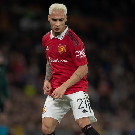 Antony, do Manchester United, durante partida da Liga Europa contra o Sheriff Tiraspol. - Visionhaus/Visionhaus/Getty Images