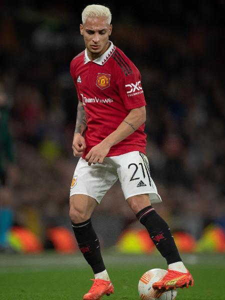 Antony, do Manchester United, durante partida da Liga Europa contra o Sheriff Tiraspol. - Visionhaus/Visionhaus/Getty Images