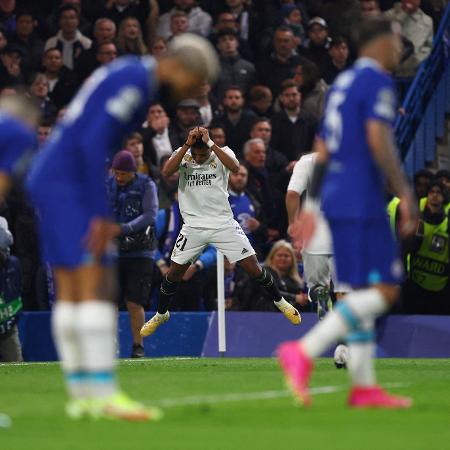 Rodrygo comemora gol em Chelsea x Real Madrid pela Champions imitando Cristiano Ronaldo - Action Images via Reuters/Matthew Childs