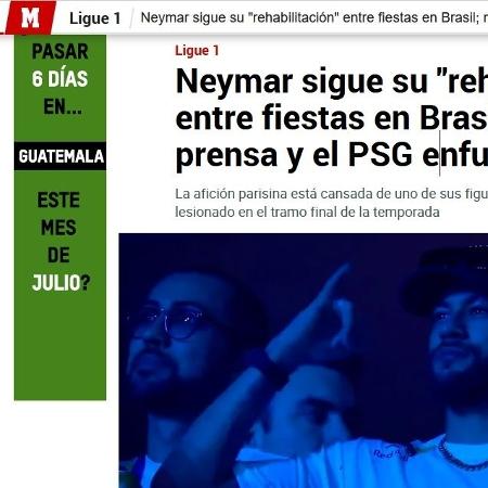Marca escreveu reportagem sobre a "reabilitação entre festas" de Neymar no Brasil - Reprodução/Marca
