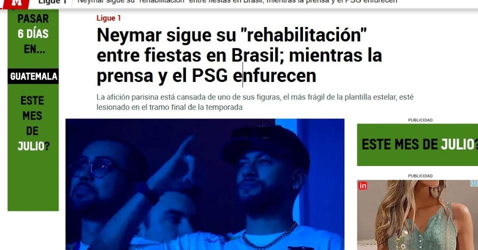 Marca escreveu reportagem sobre a recuperação entre festas de Neymar no Brasil