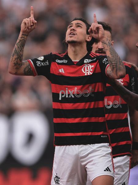 Pedro comemora gol em Corinthians x Flamengo, jogo do Campeonato Brasileiro